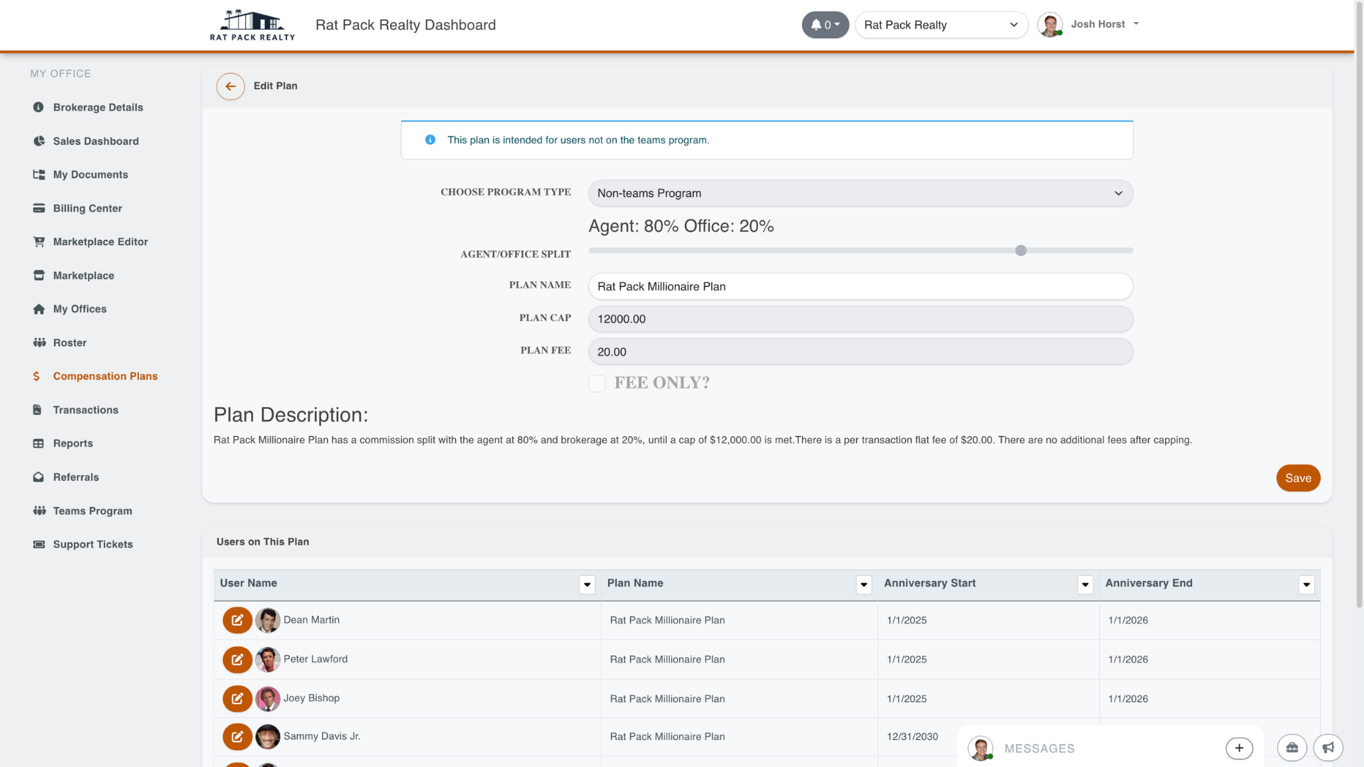 Free commission management compensation plans on the BrokerageBox free real estate platform